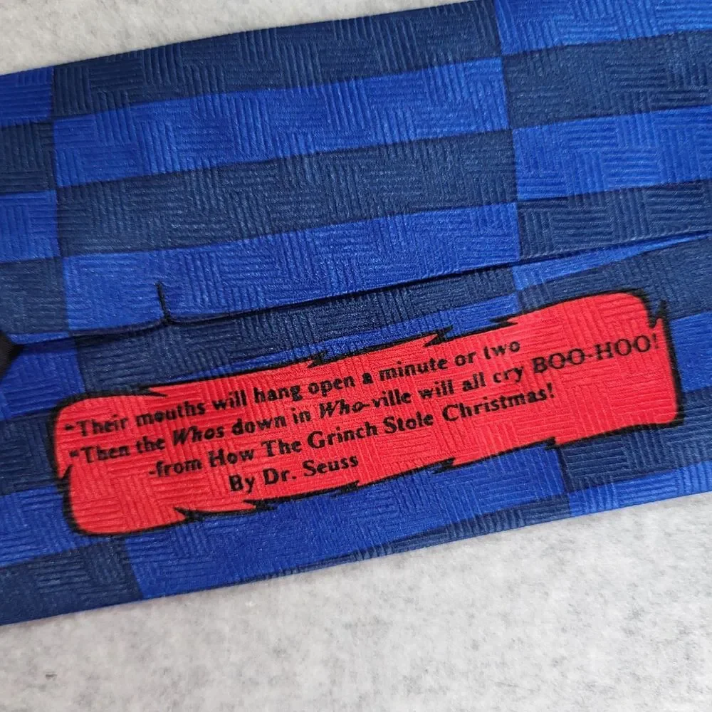 Vtg The Grinch Dr. Suess Blue Mens Neck Tie Approx 56x4 Face Christmas Ornament‎